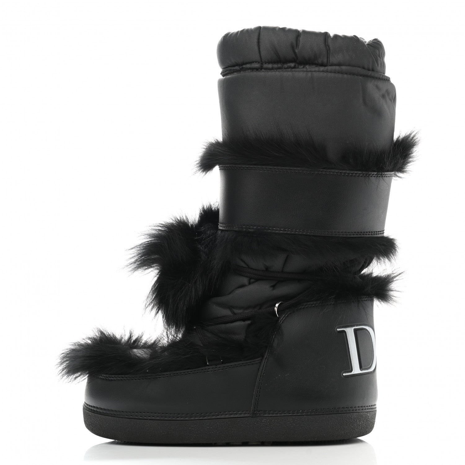 Christian Dior Canvas Calfskin Fur Womens Moon Boots 35-37 Black 1 of 10