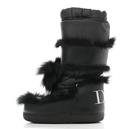 Christian Dior Canvas Calfskin Fur Womens Moon Boots 35-37 Black 1 of 10