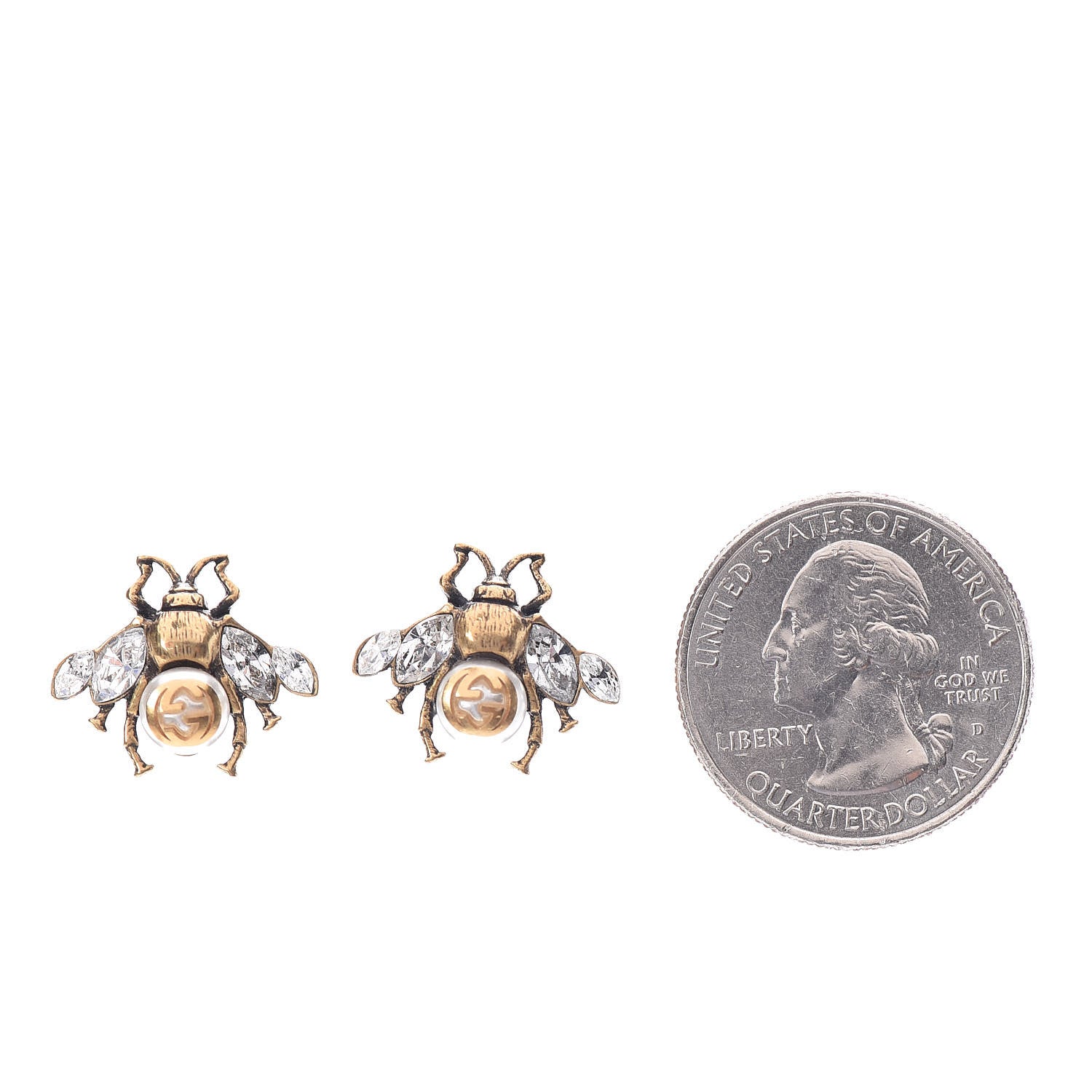 Gucci Crystal Pearl GG Bee Earrings Gold 2 of 2