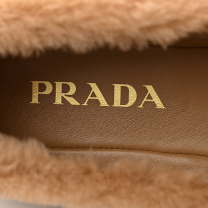 Prada Shearling Triangle Ballerina Flats 37 Caramel 7 of 9