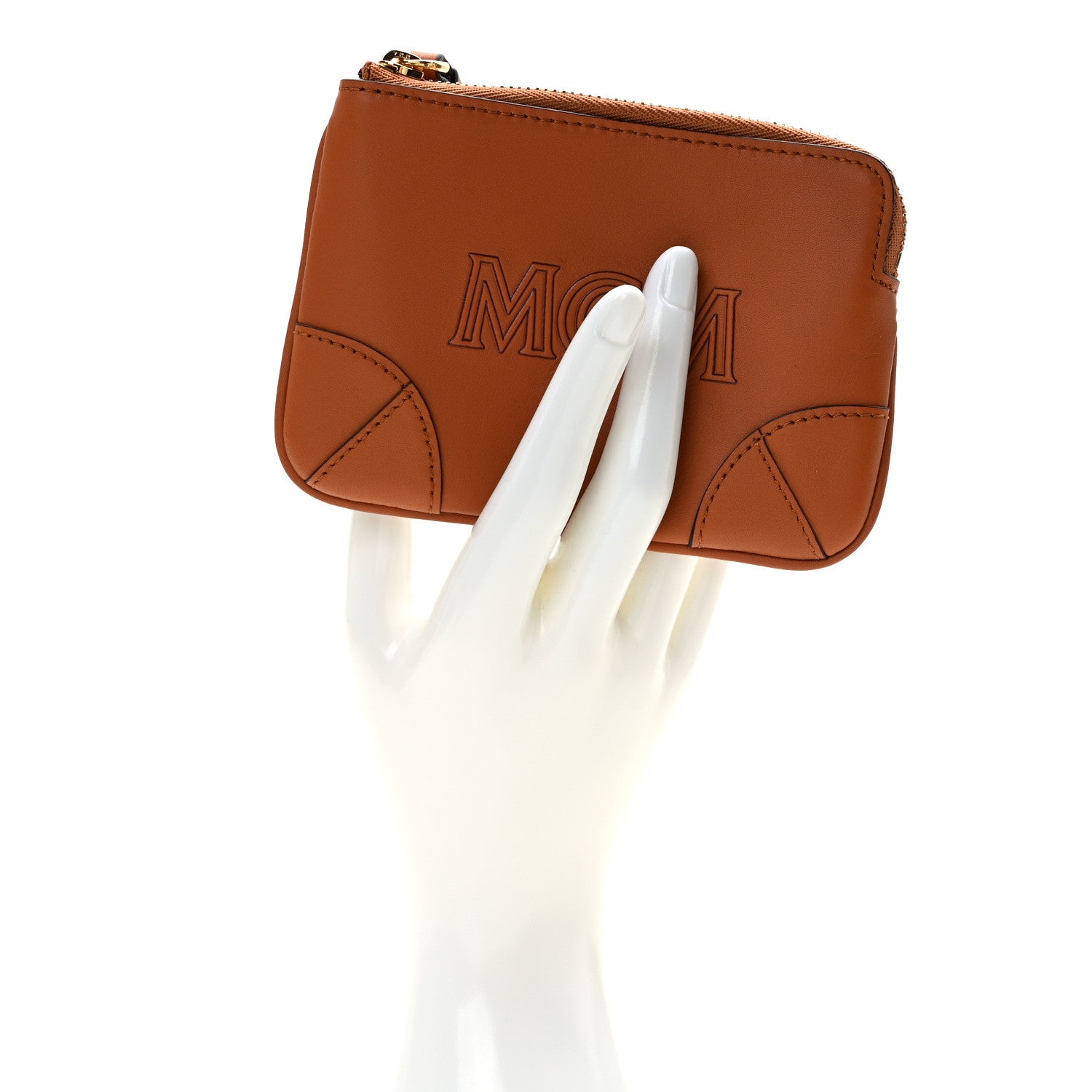 MCM Spanish Calfskin X-Mini Aren Wristlet Zip Pouch Cognac 2 of 8