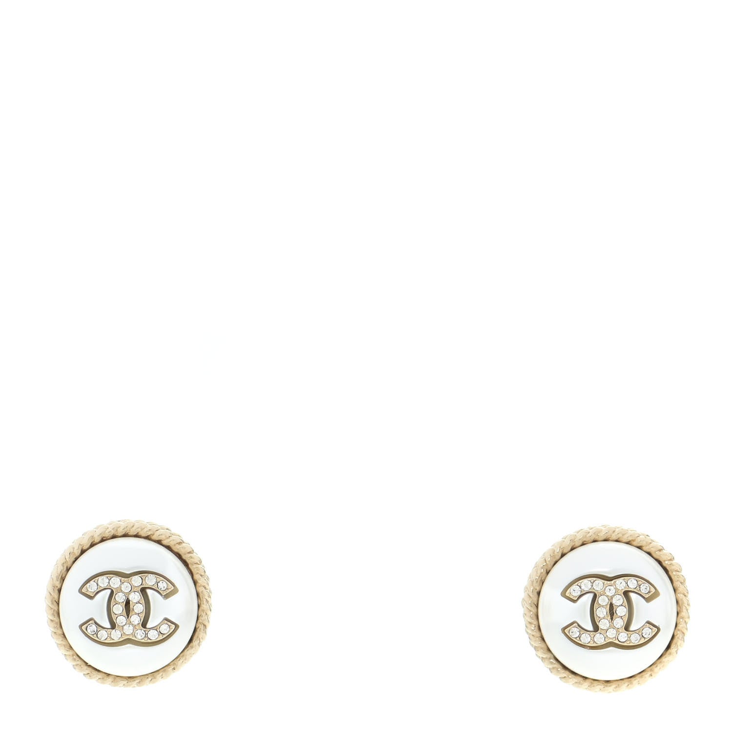 Chanel Pearl Crystal CC Round Earrings Gold 1 of 5