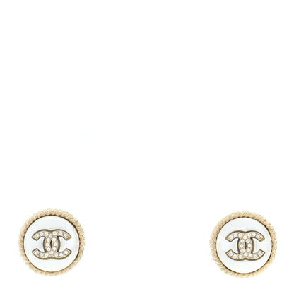 Chanel Pearl Crystal CC Round Earrings Gold 1 of 5