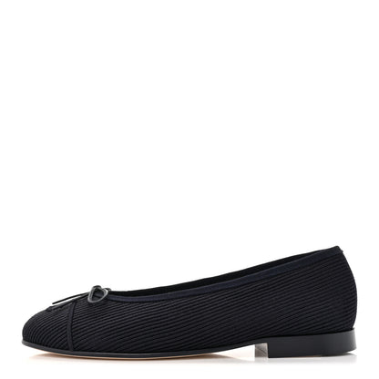 Chanel Embroidered Fabric Cap Toe CC Ballerina Flats 38 Dark Navy Blue 1 of 9