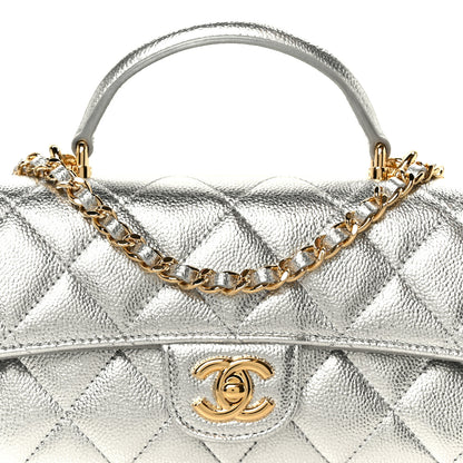 Chanel Metallic Caviar Quilted Top Handle Long Clutch With Chain Silver 10 of 13