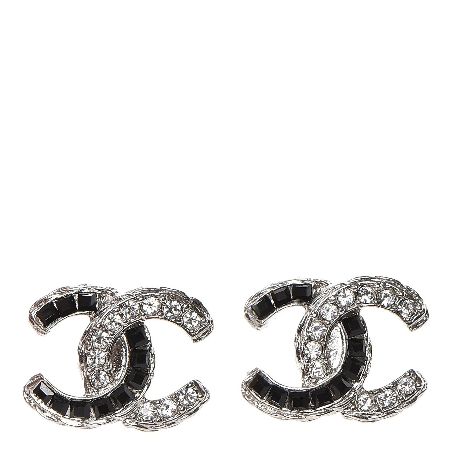 Baguette Crystal CC Earrings Silver Black