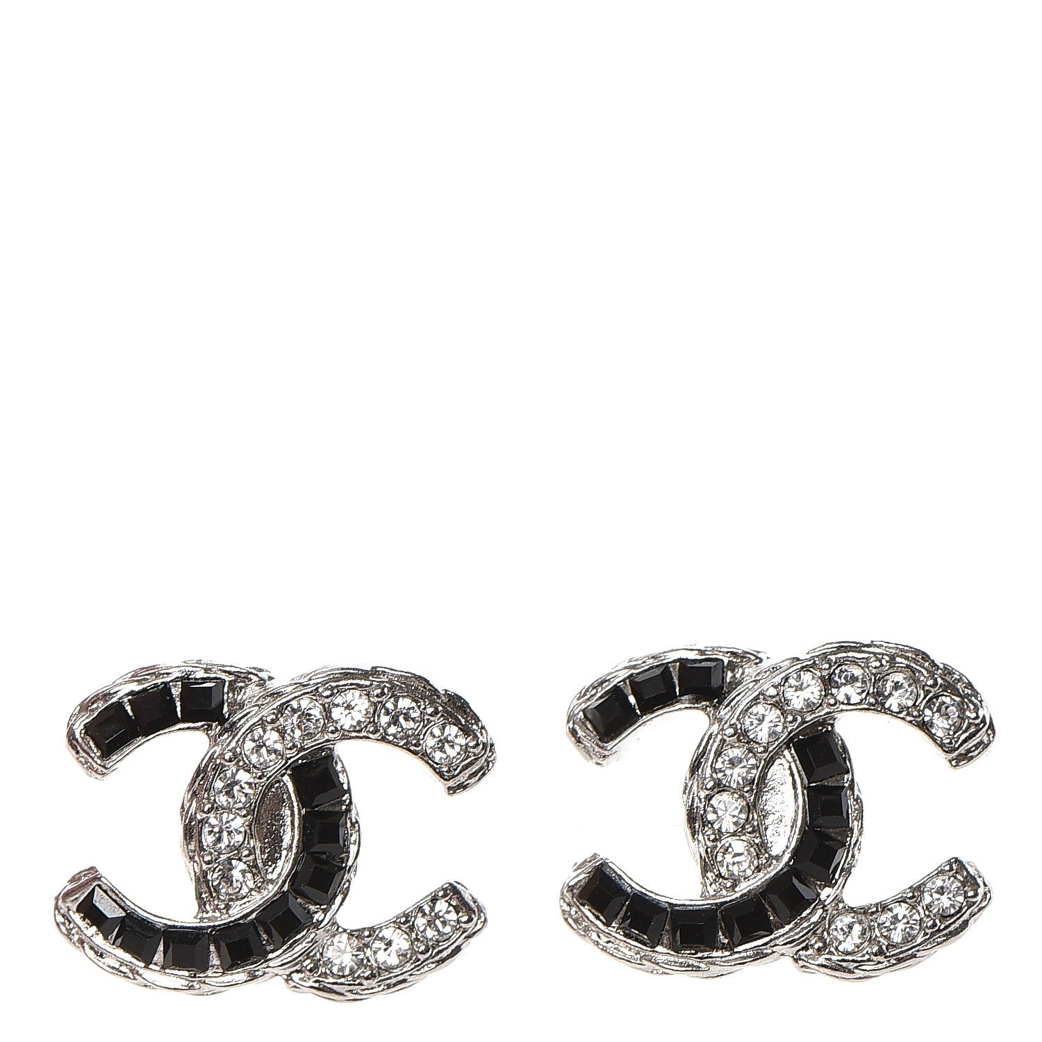 Chanel Baguette Crystal CC Earrings Silver Black 1 of 4