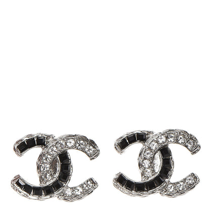 Chanel Baguette Crystal CC Earrings Silver Black 1 of 4
