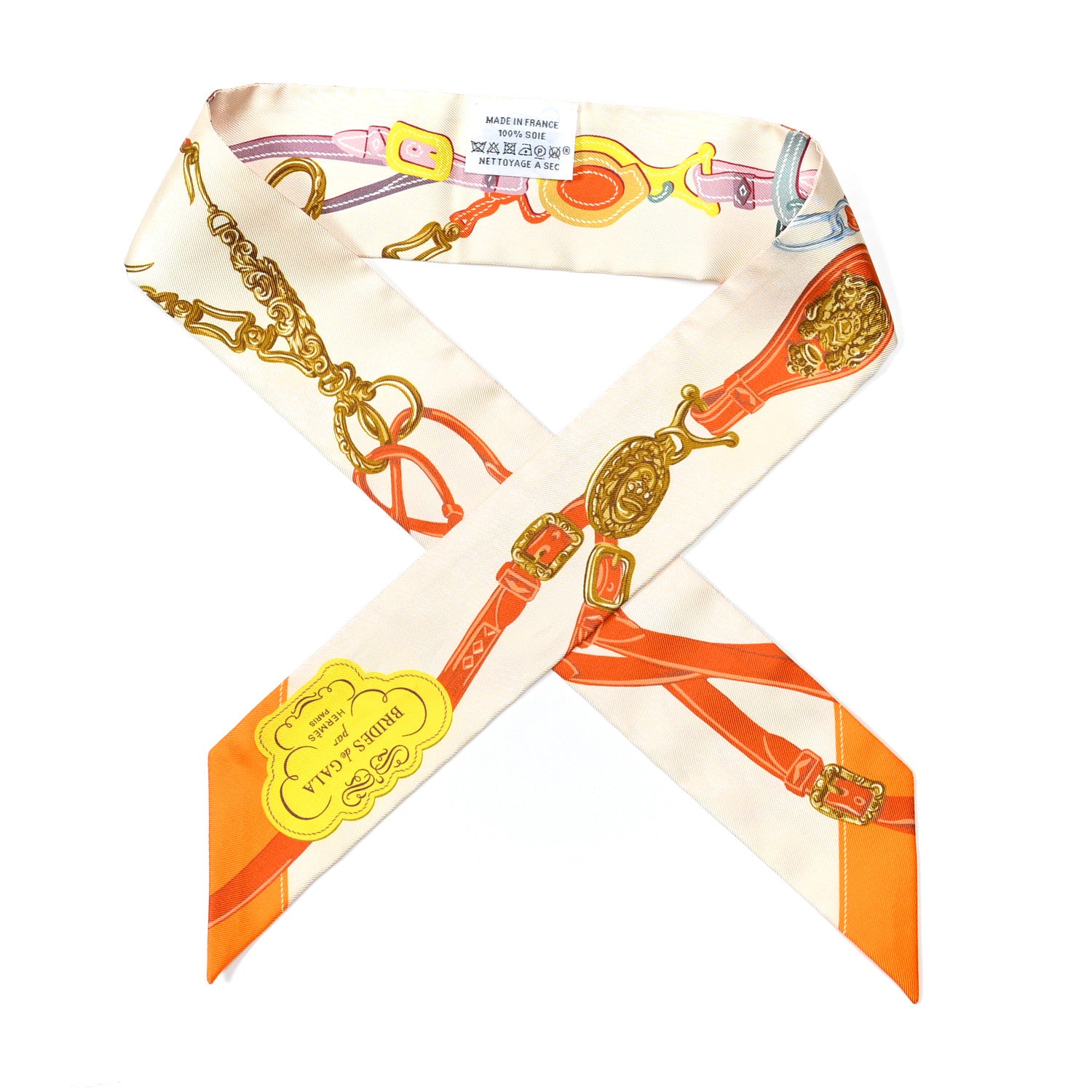 Hermes Silk Brides De Gala Twilly Creme Orange Jaune Vif 1 of 4