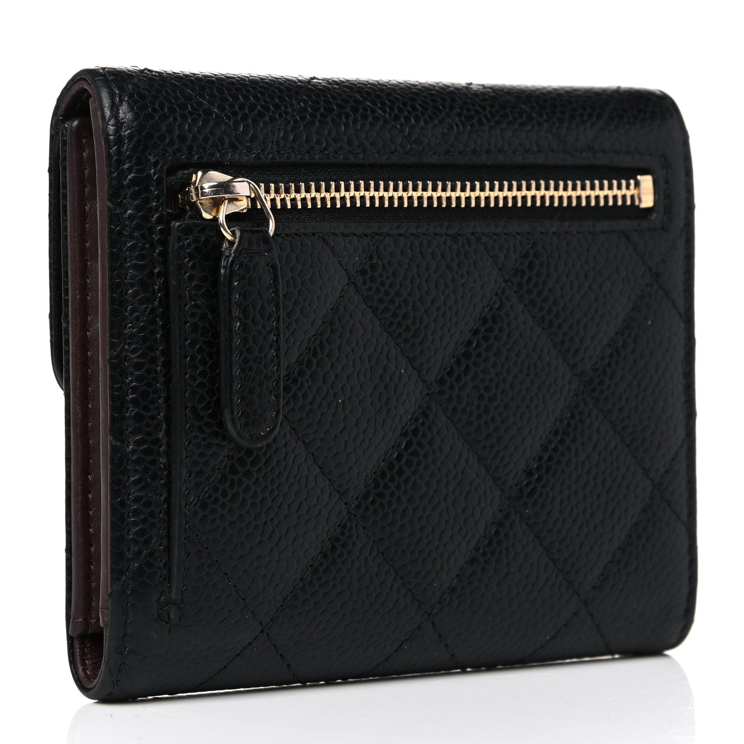Caviar Quilted Compact Flap Wallet Black