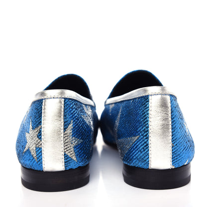 Gucci Lurex Calfskin Starry Sky Womens Jordaan Loafers 39 Bluette Silver 7 of 11