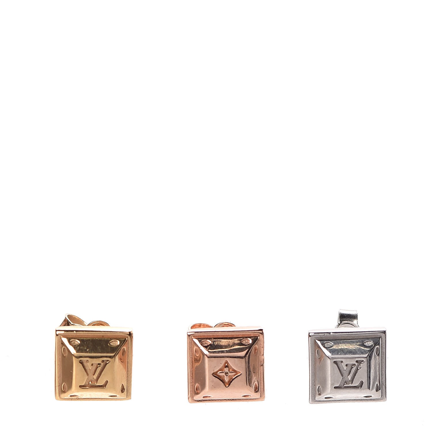 Louis Vuitton Nanogram Tennis Earrings Set of 3 Gold Silver Pink 1 of 6