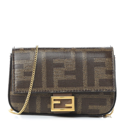 Fendi Glazed Fabric FF 1974 Nano Baguette Charm Mogano Panna 1 of 8