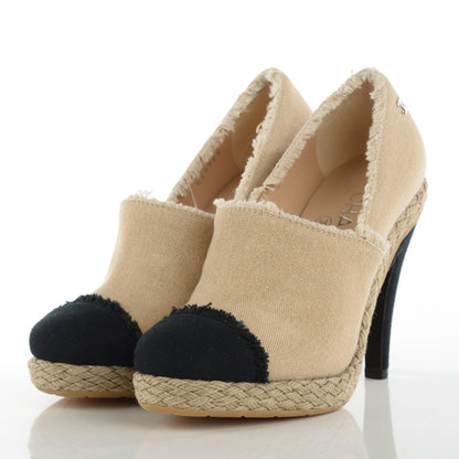 Chanel Toile Cap Toe Espadrille Pumps 36.5 Beige Black 3 of 9