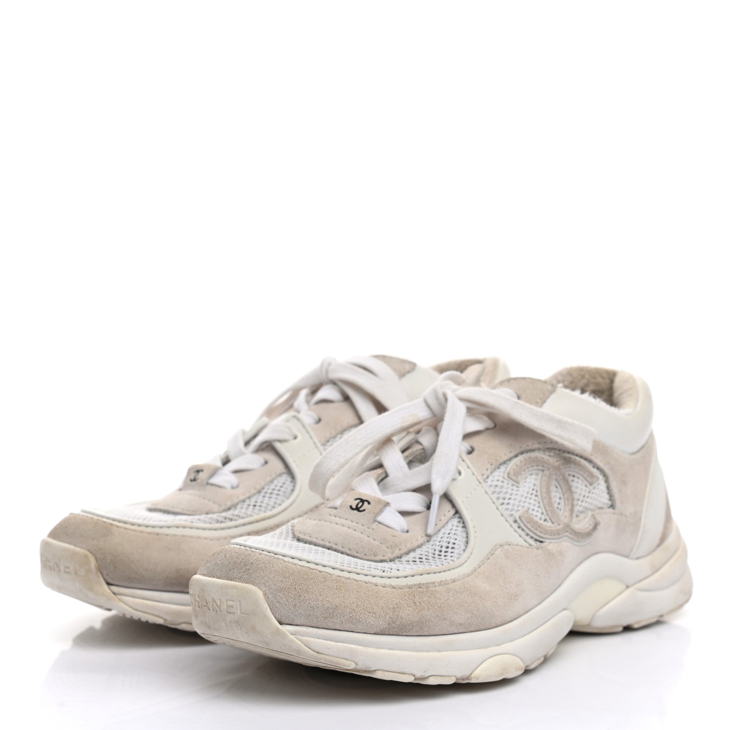 Chanel Suede Calfskin Fabric CC Sneakers 38 White 3 of 7