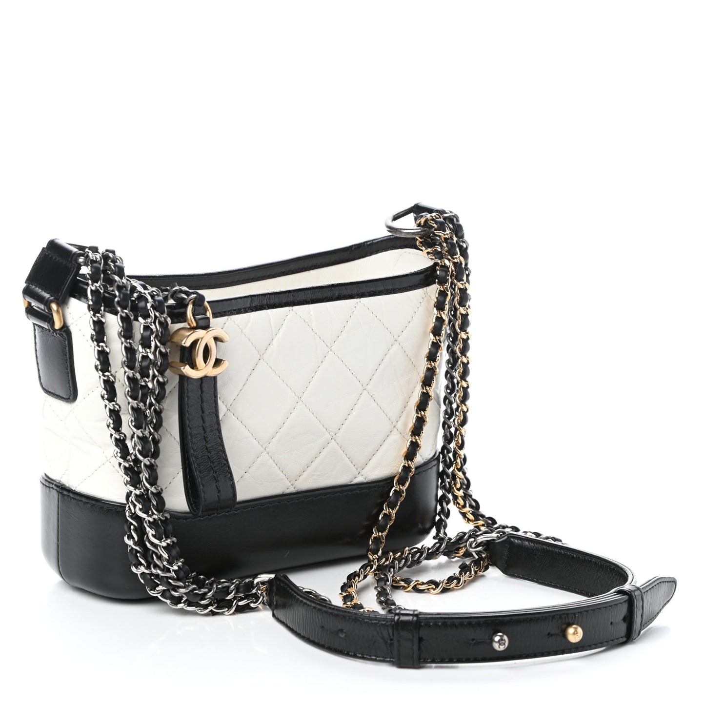 Aged Calfskin Quilted Small Gabrielle Hobo Black White