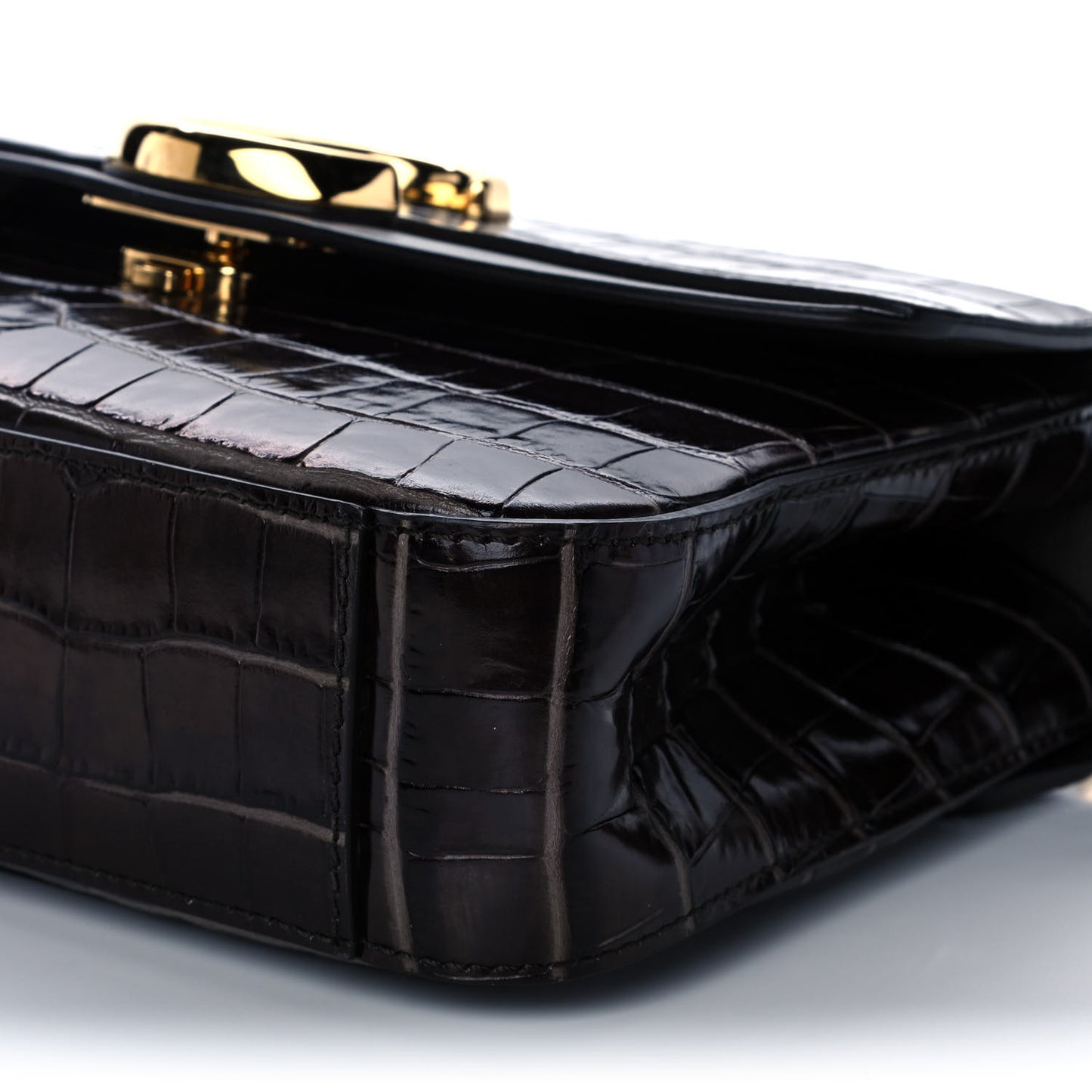 Calfskin Crocodile Embossed Medium C Double Carry Profound Brown