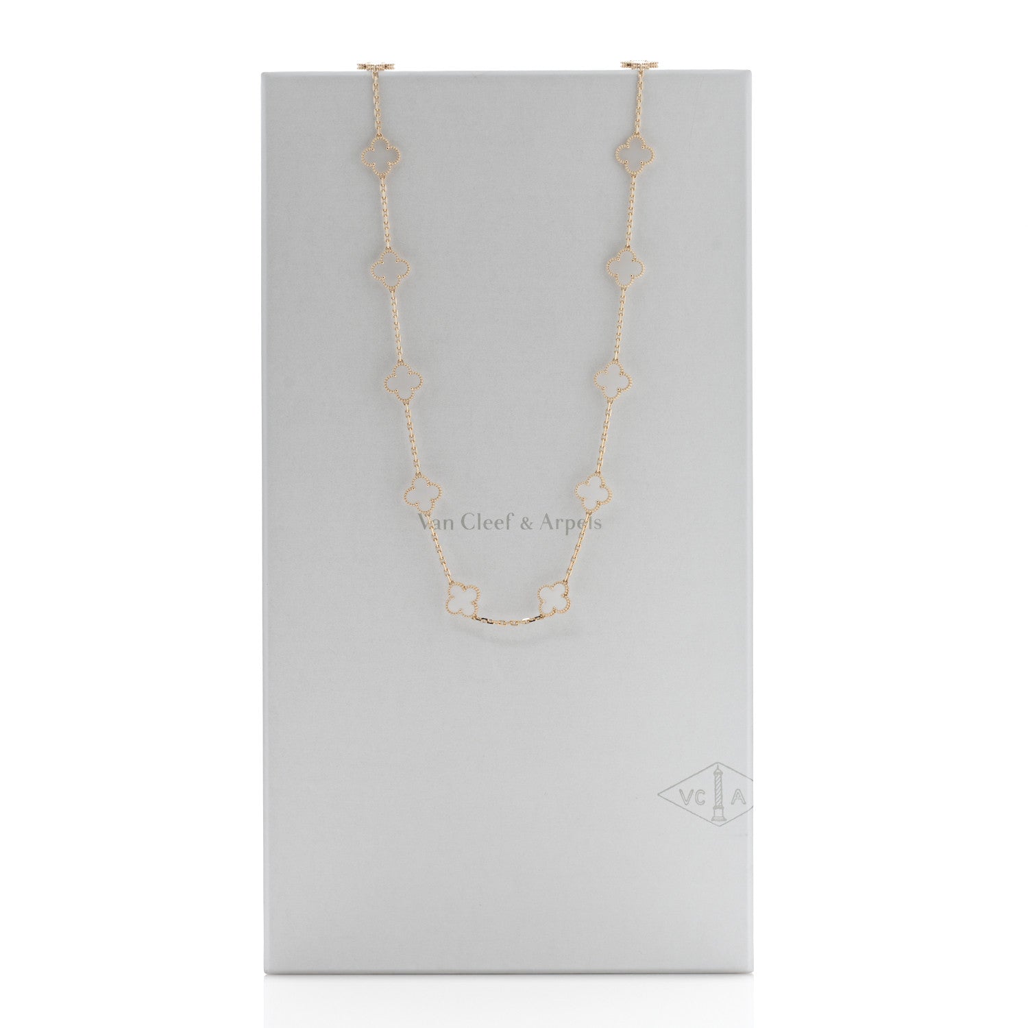 Van Cleef & Arpels 18K Yellow Gold Rock Crystal 20 Motifs Vintage Alhambra Necklace 5 of 5