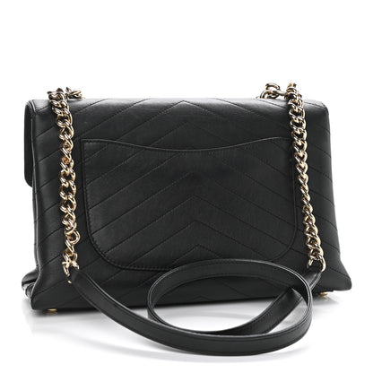 Chanel Calfskin Chevron Stitched Medium Coco Flap Bag Black 3 of 16