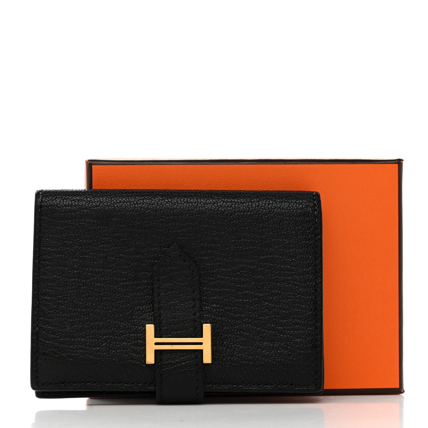 Hermes Chevre Mysore Bearn Card Holder Wallet Black 8 of 8