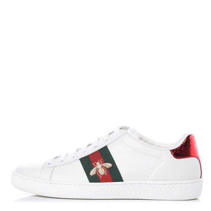 Gucci Calfskin Ayers Bee Embroidered Womens Ace Sneakers 35.5 White Green 1 of 8