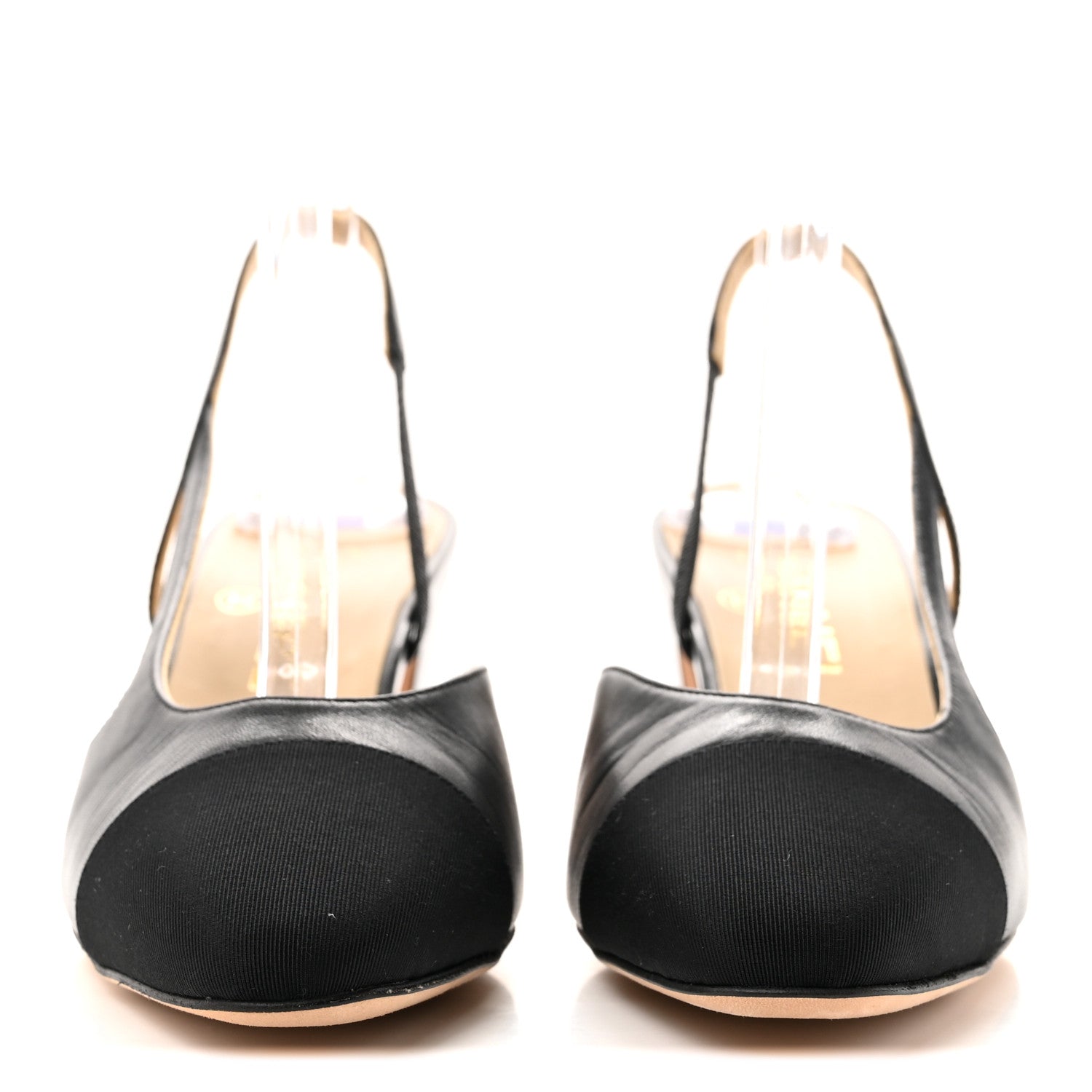 Chanel Lambskin Grosgrain Cap Toe CC Slingback Pumps 39 Black 3 of 10