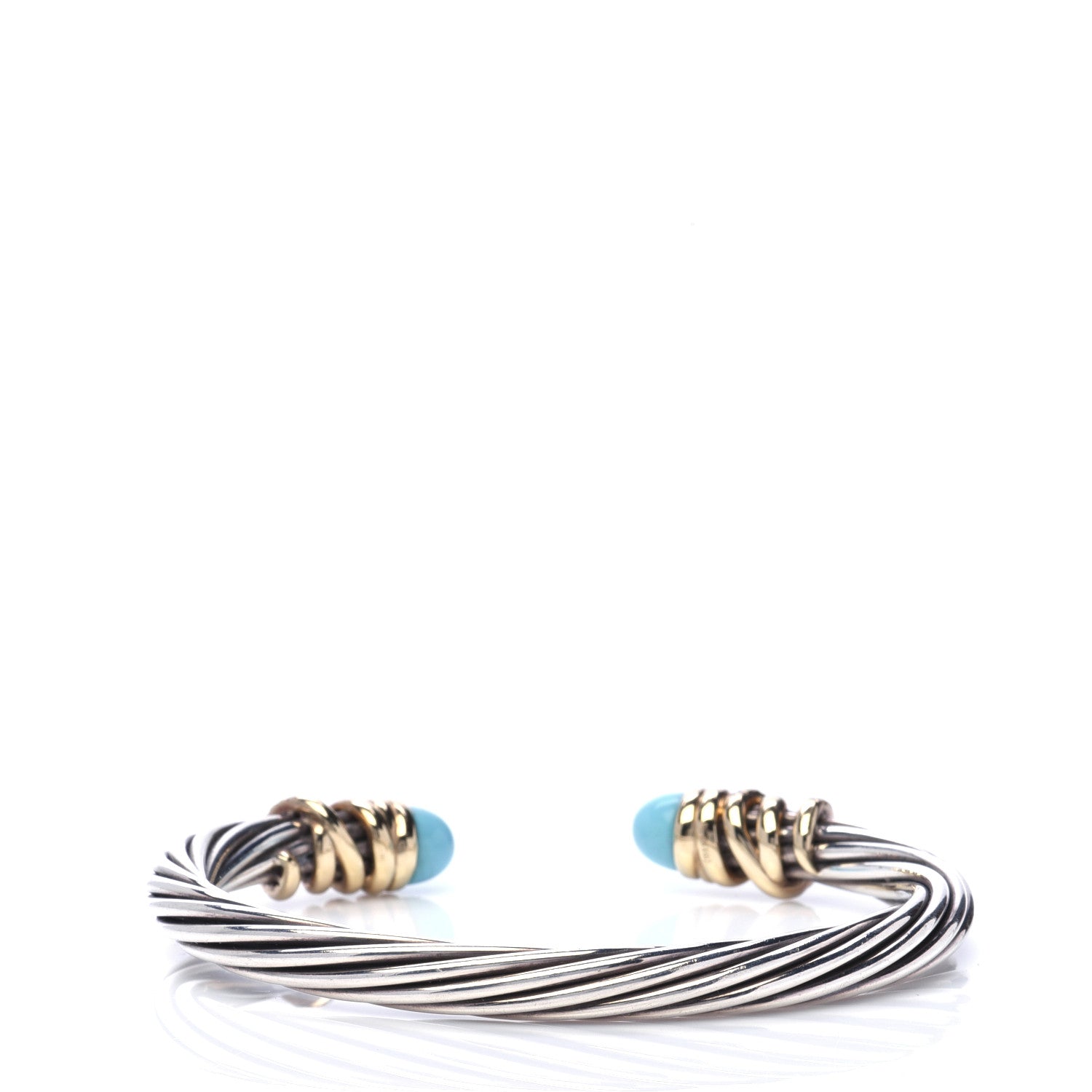 David Yurman Sterling Silver 18K Yellow Gold Diamond Turquoise 6mm Helena Cuff Bracelet 3 of 5