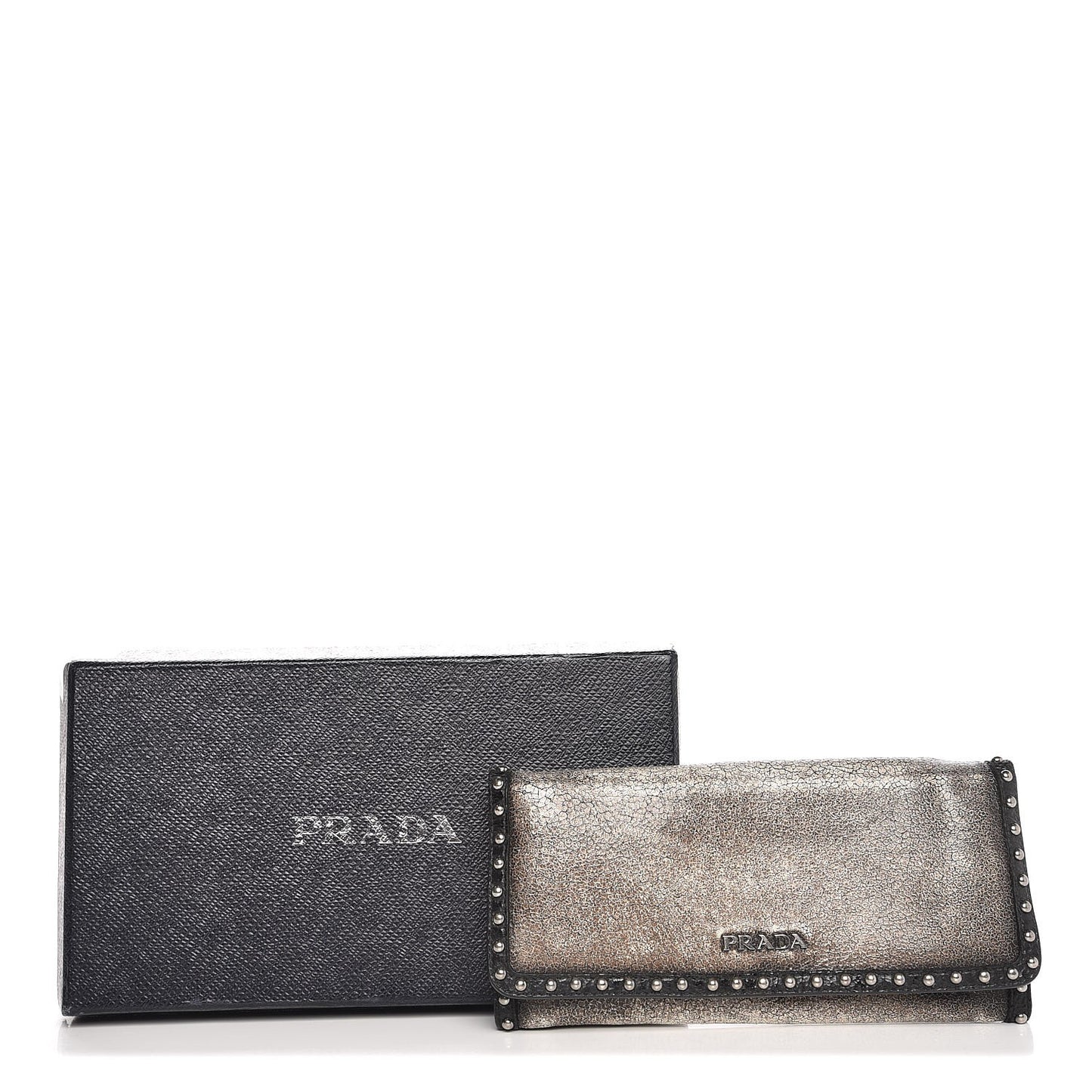 Craquele Studded Continental Flap Wallet Creta Black
