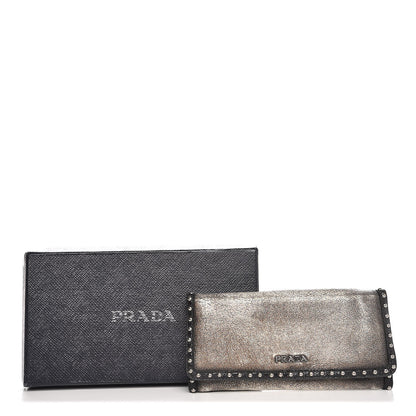 Prada Craquele Studded Continental Flap Wallet Creta Black 9 of 9