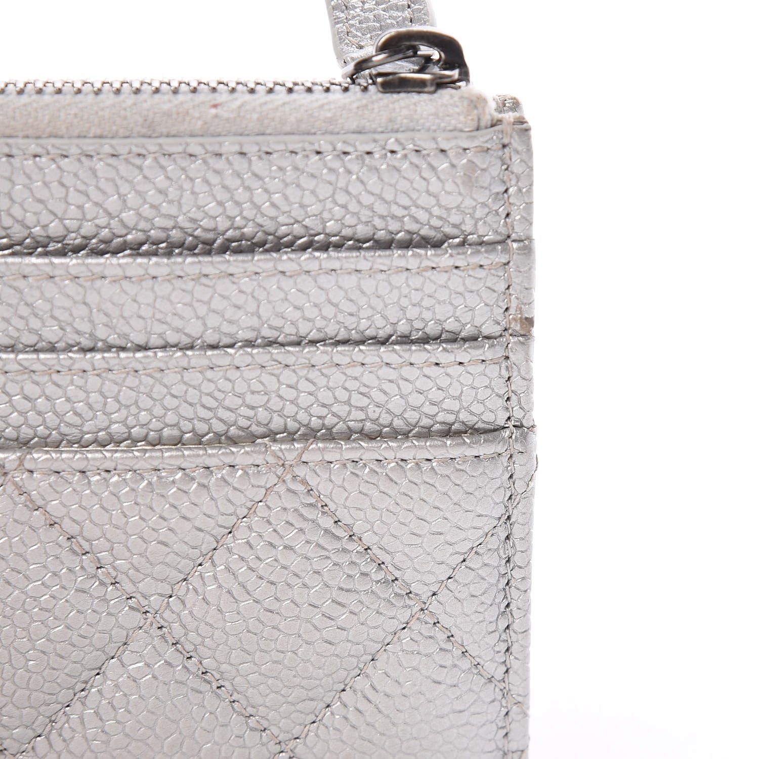 Chanel Metallic Caviar Quilted CC Zip Card Holder Silver 8 of 12