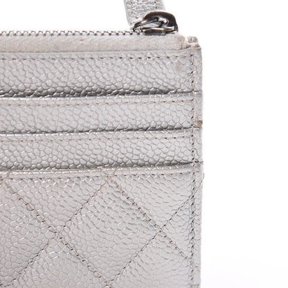 Chanel Metallic Caviar Quilted CC Zip Card Holder Silver 8 of 12