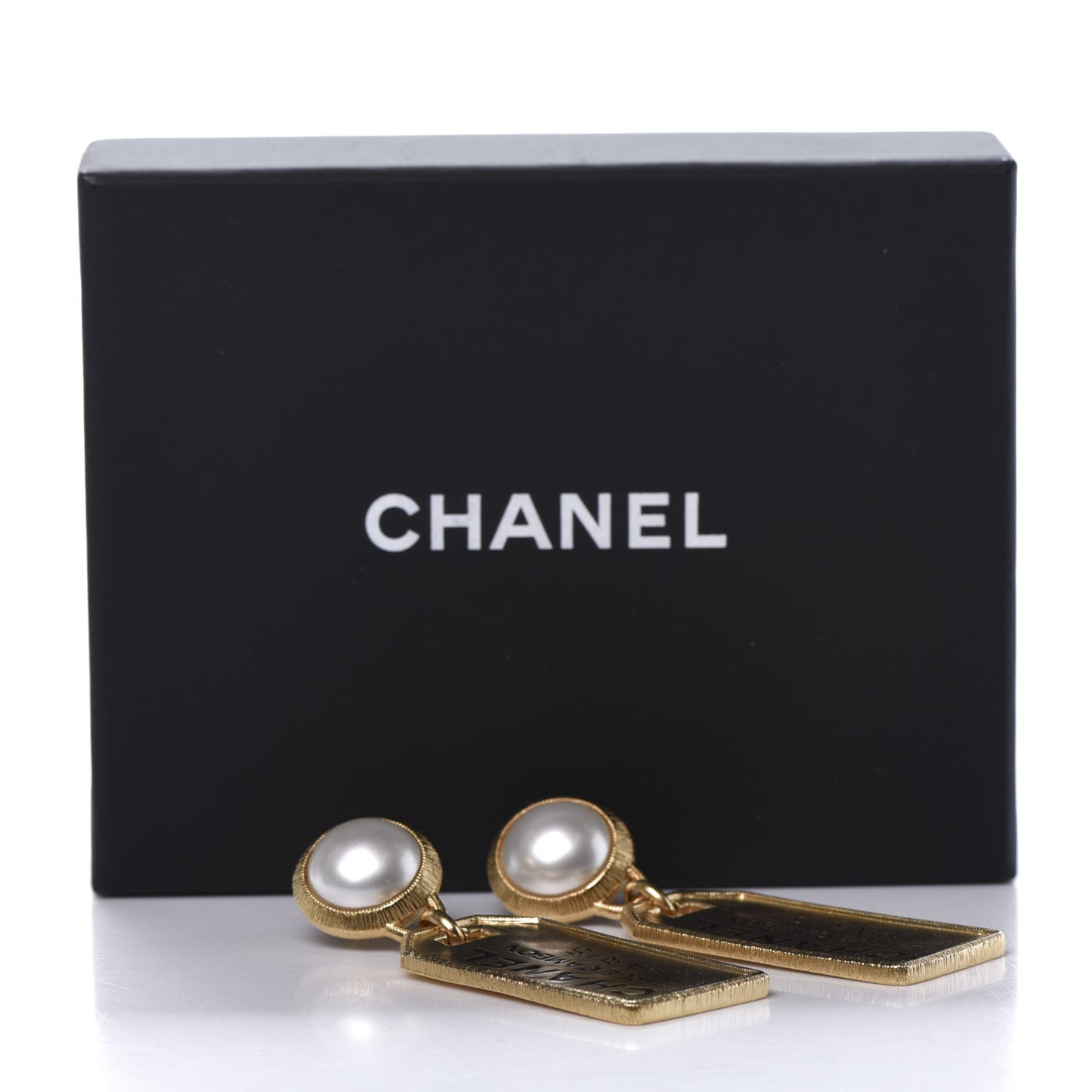 Pearl CC Tags Drop Earrings Gold