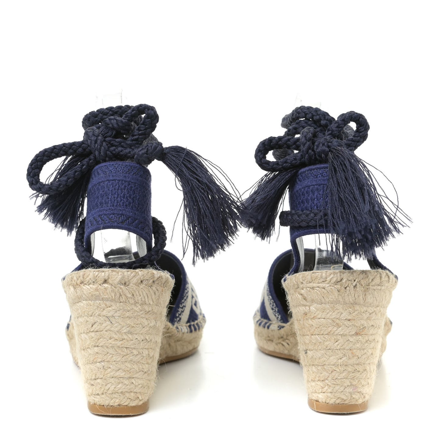 Canvas Embroidered Granville Ankle Tie Espadrille Wedges 40 Indigo Blue