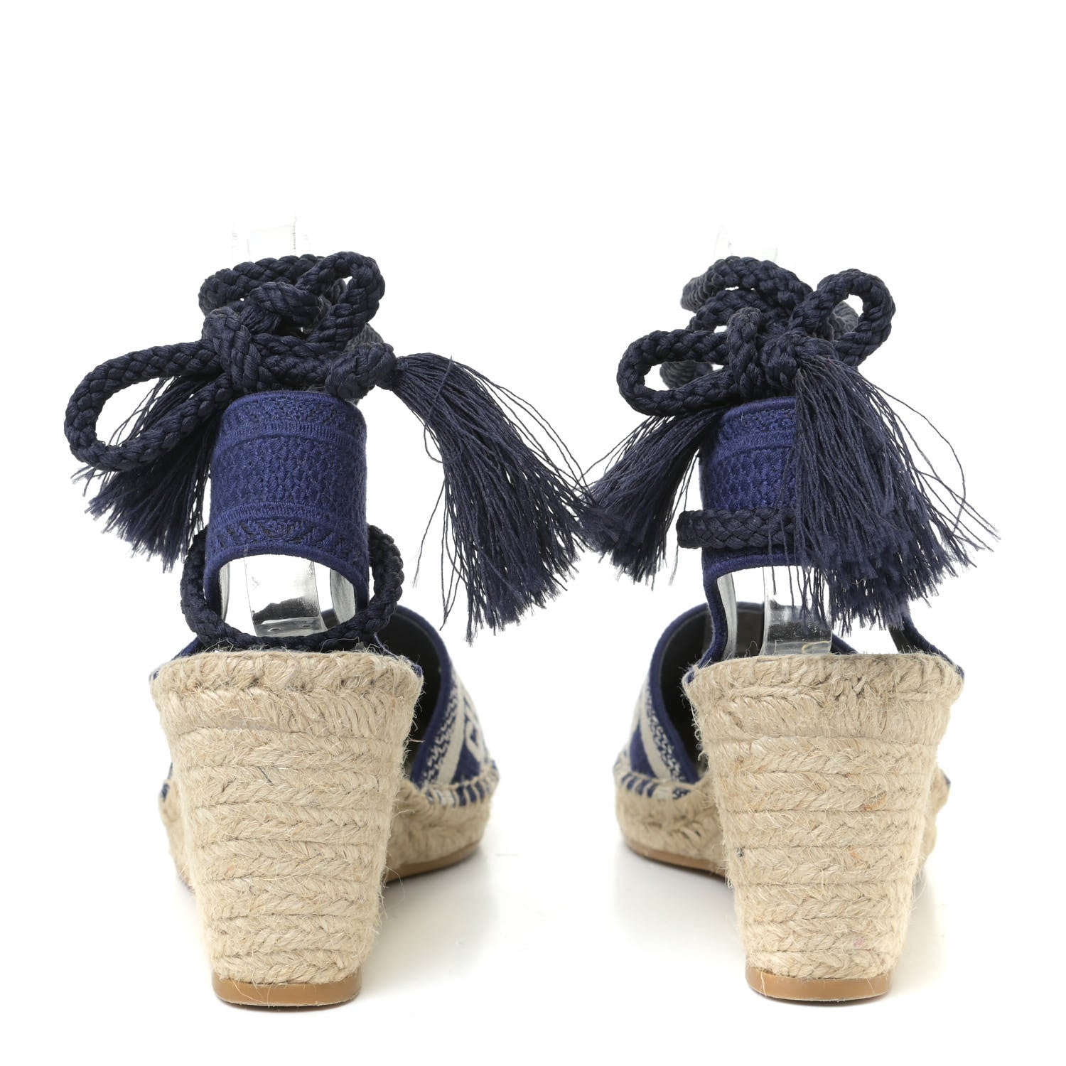 Christian Dior Canvas Embroidered Granville Ankle Tie Espadrille Wedges 40 Indigo Blue 5 of 13
