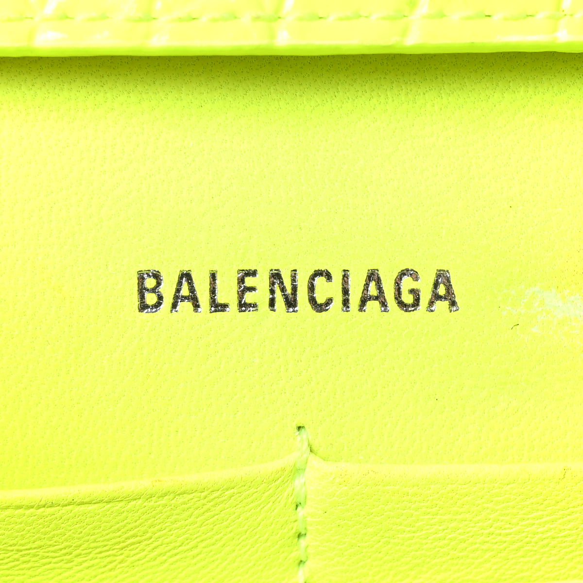 Shiny Calfskin Crocodile Embossed Hourglass Chain Bag Fluo Yellow