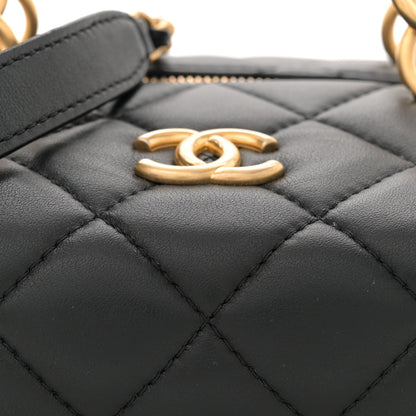 Chanel Calfskin Quilted Square Top Handle Vanity Case Black 9 of 11