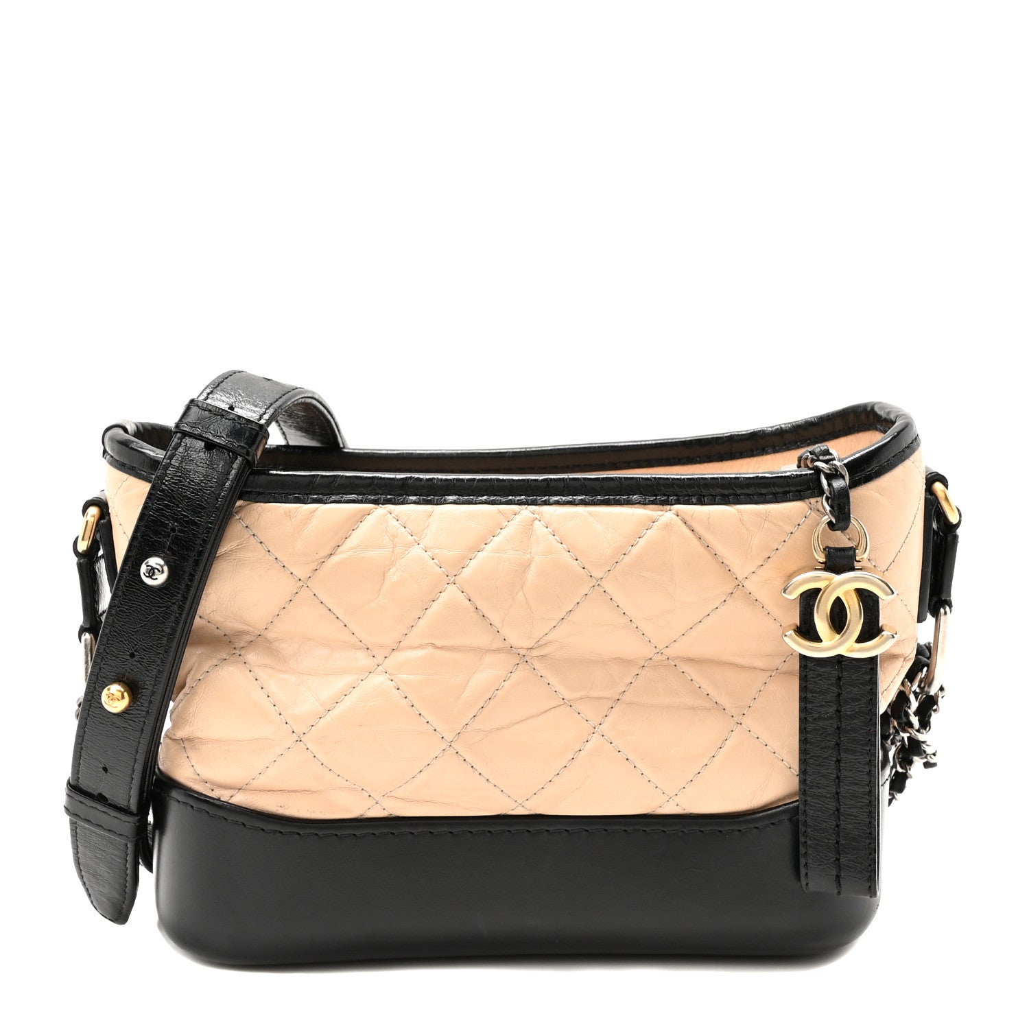 Chanel Aged Calfskin Quilted Small Gabrielle Hobo Beige Black 1 of 10