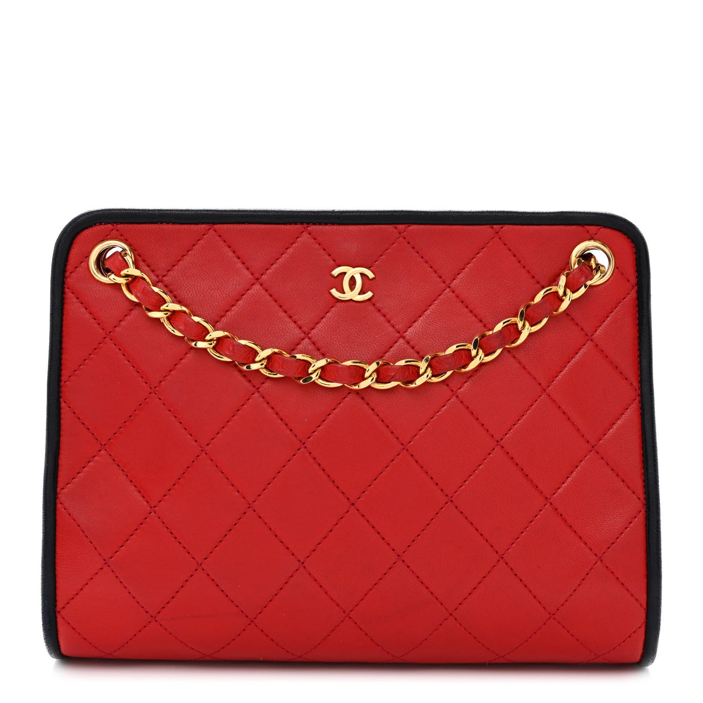Lambskin Quilted Framed Bag Red Black