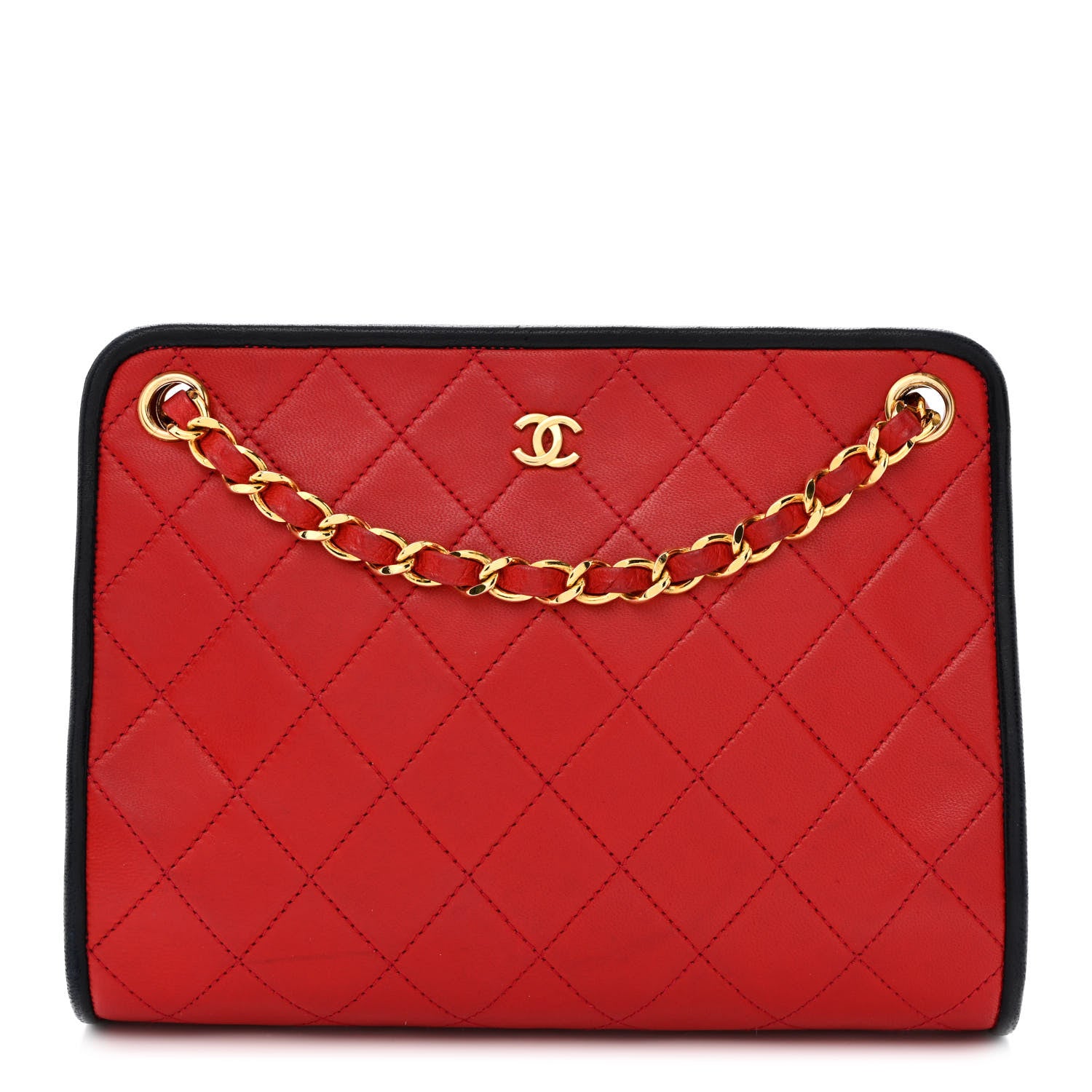 Chanel Lambskin Quilted Framed Bag Red Black 1 of 12