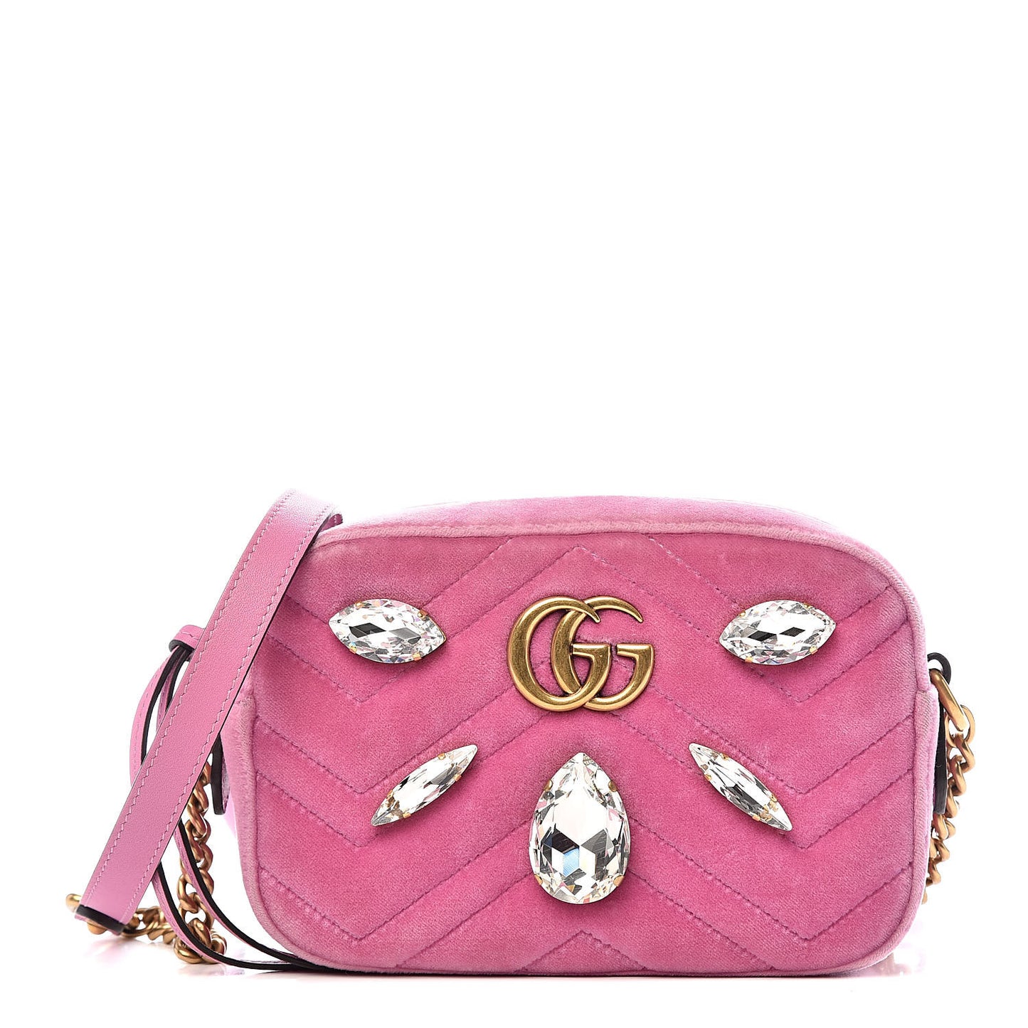 Velvet Matelasse Marquise Crystals Mini GG Marmont Chain Shoulder Bag Malva
