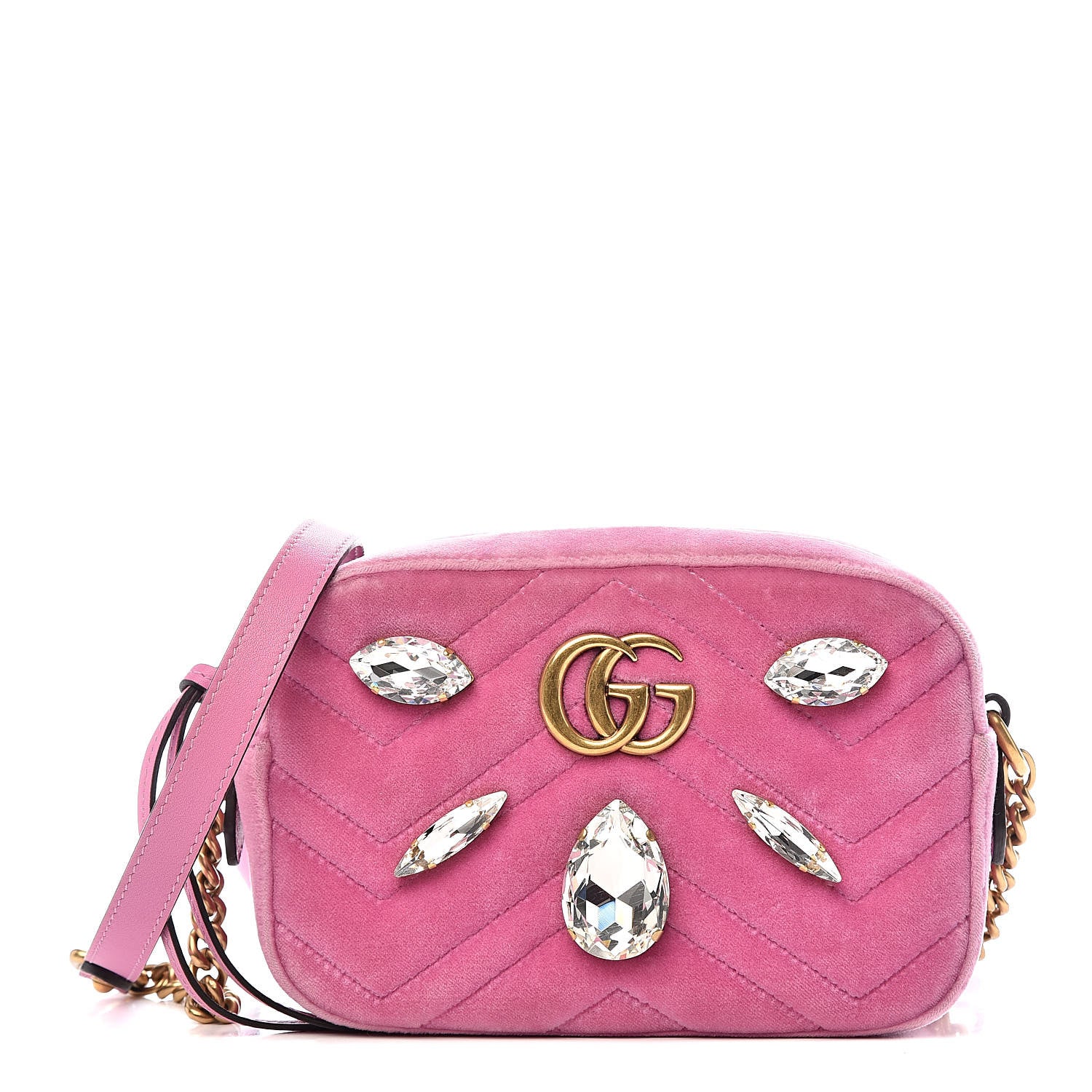 Gucci Velvet Matelasse Marquise Crystals Mini GG Marmont Chain Shoulder Bag Malva 1 of 12