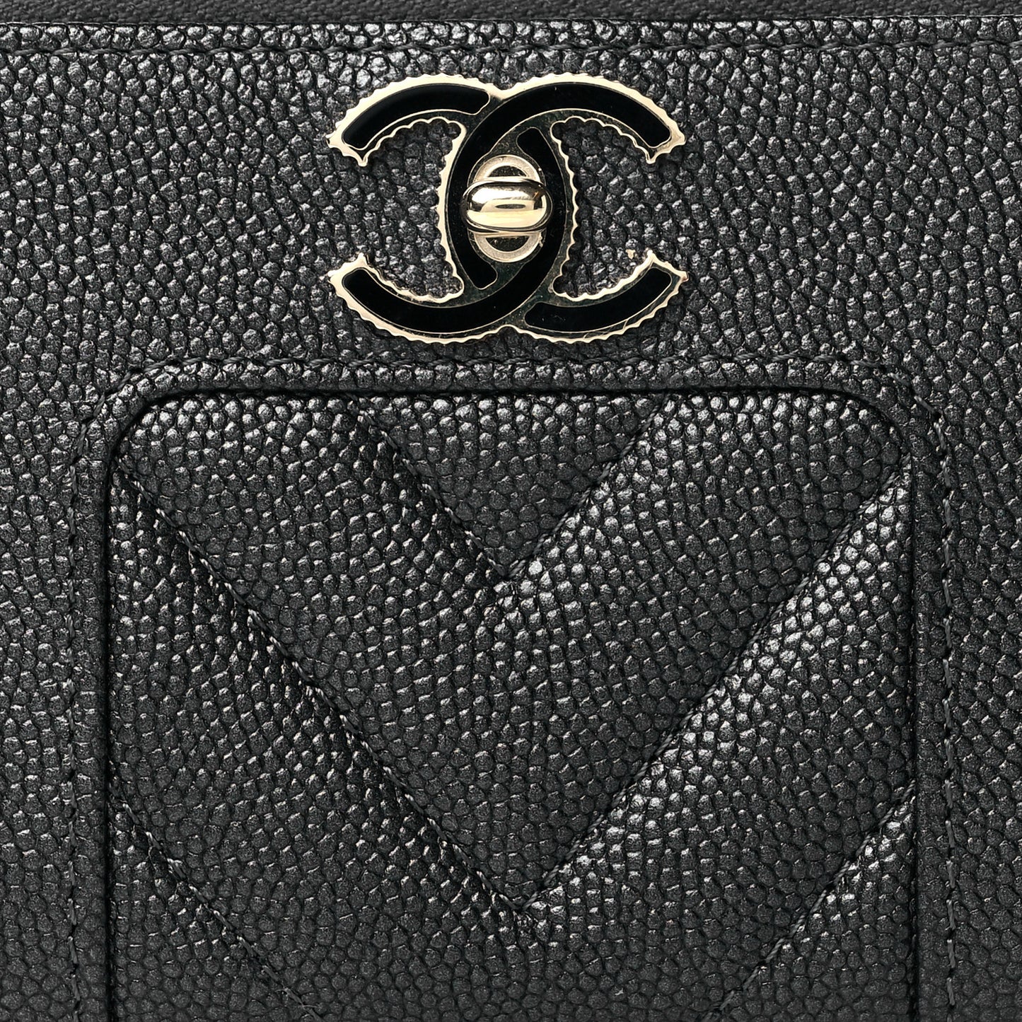 Metallic Caviar Chevron Quilted Vintage Mademoiselle Zip Coin Purse Black