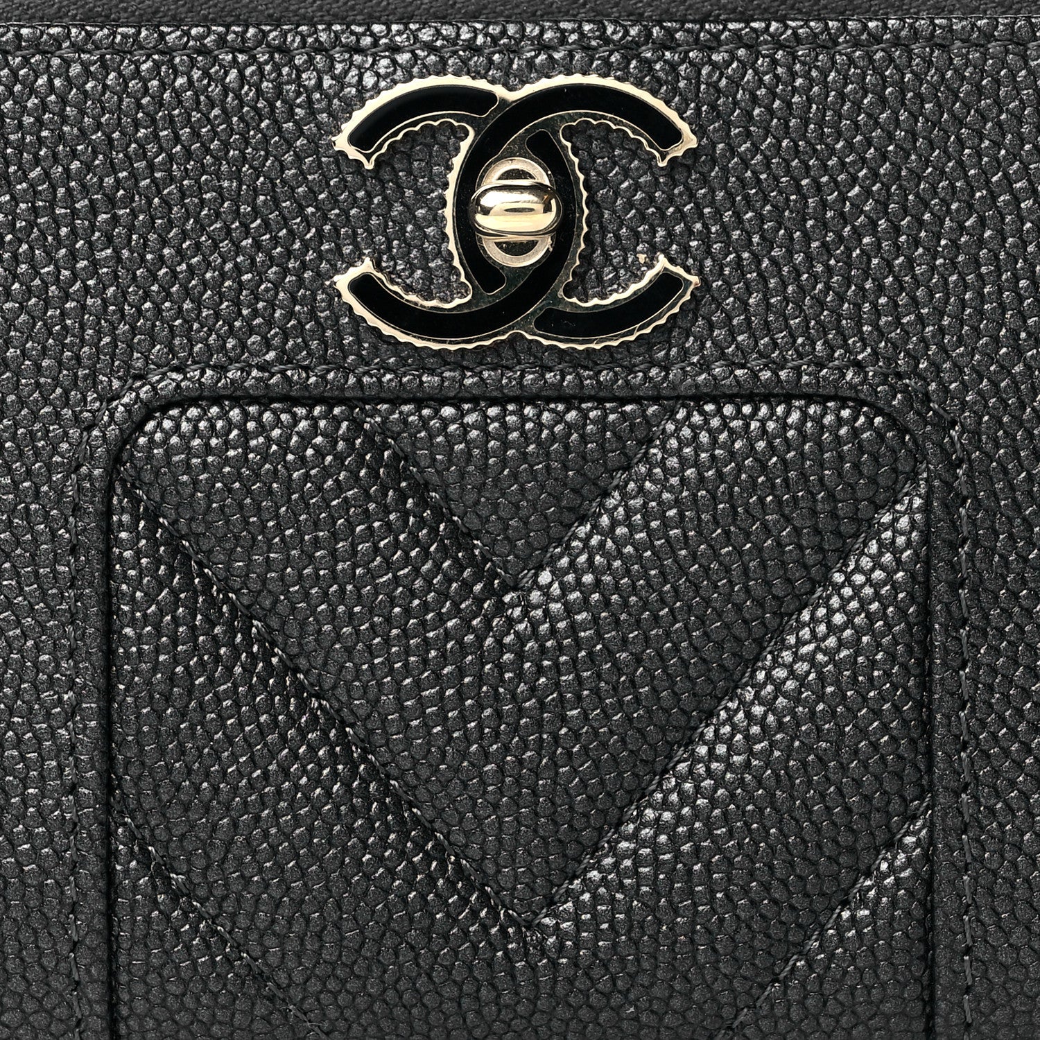 Chanel Metallic Caviar Chevron Quilted Vintage Mademoiselle Zip Coin Purse Black 8 of 10