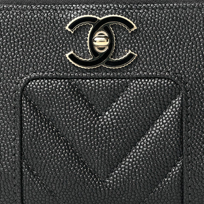Chanel Metallic Caviar Chevron Quilted Vintage Mademoiselle Zip Coin Purse Black 8 of 10