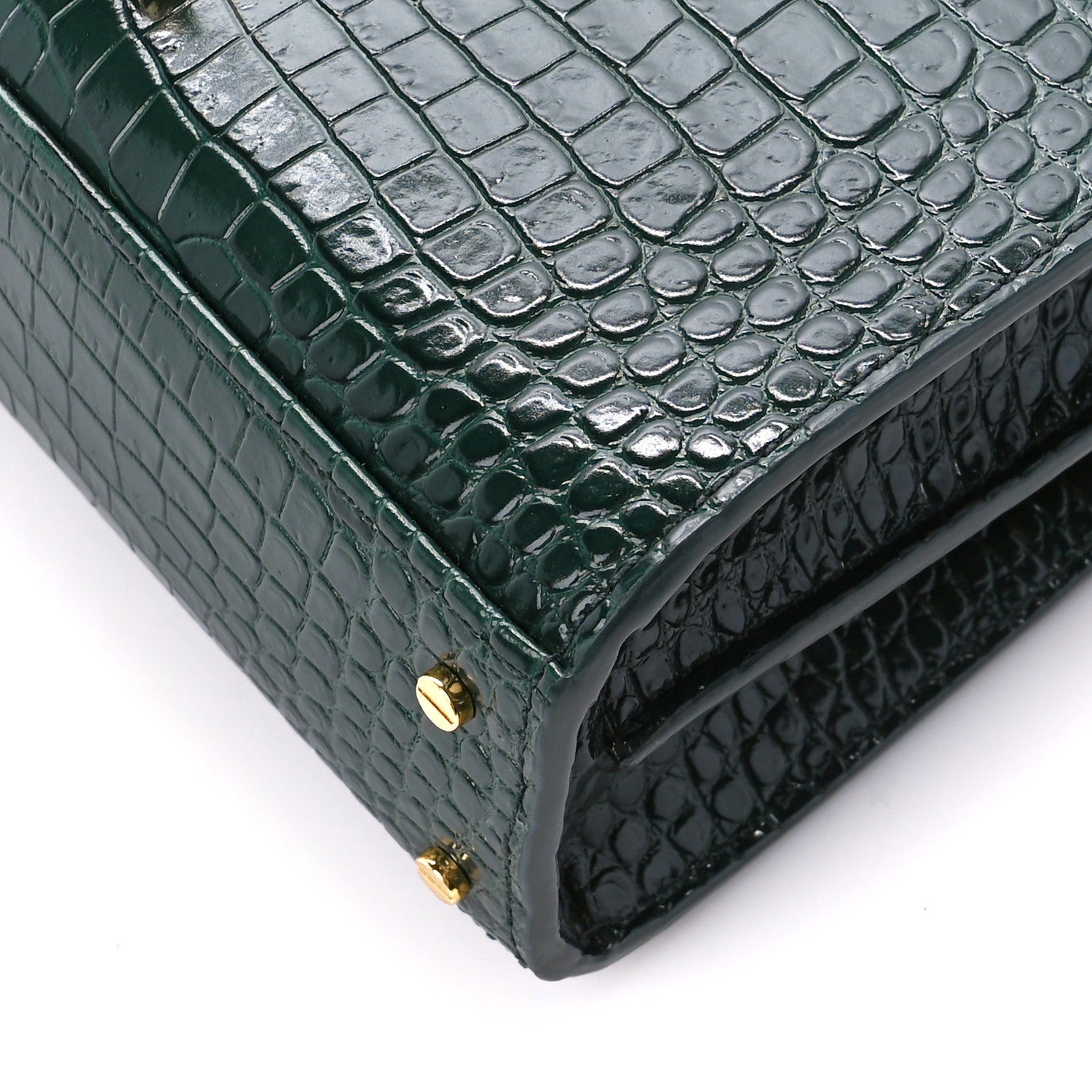 Saint Laurent Calfskin Crocodile Embossed Mini Classic Monogram Cassandra Top Handle Green 11 of 11
