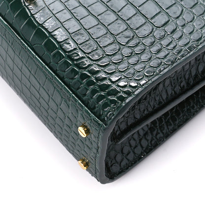 Saint Laurent Calfskin Crocodile Embossed Mini Classic Monogram Cassandra Top Handle Green 11 of 11