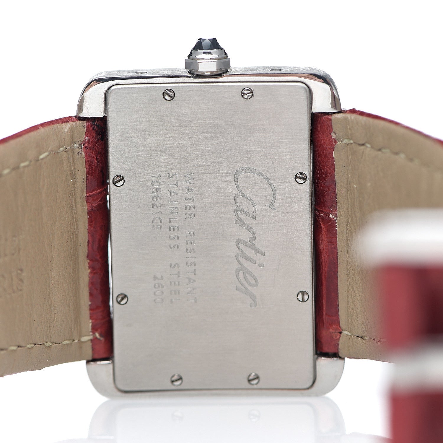 Cartier Stainless Steel Alligator 32mm Tank Divan Quartz Watch Red 4 of 7