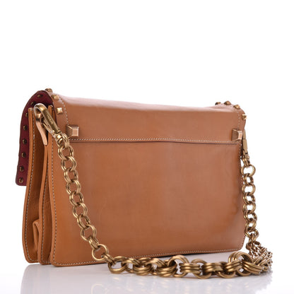 Prada Glace Calfskin Studded Detachable Chain Clutch Tan 3 of 8