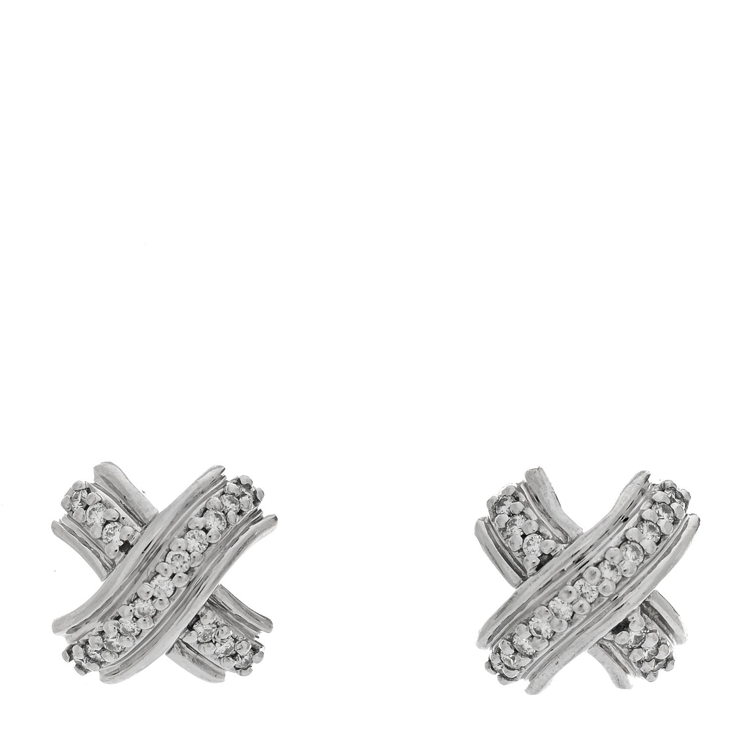 Tiffany 18K White Gold Diamond Signature X Earrings 1 of 4