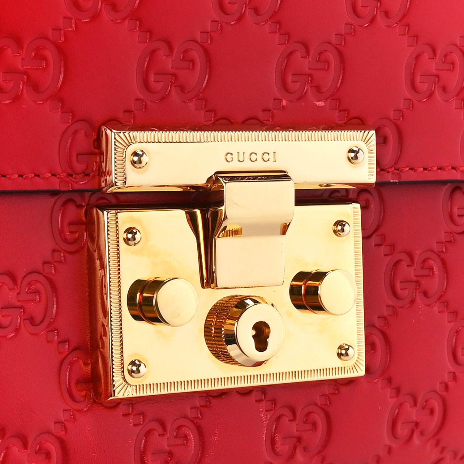 Gucci Guccissima Medium Padlock Shoulder Bag Hibiscus Red 9 of 14